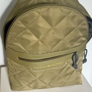 Tommy Hilfiger Olive Green Quilted Backpack